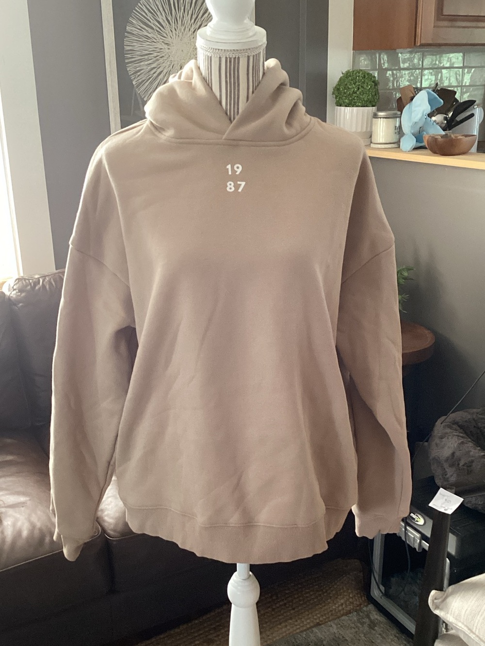 1987 Label Beige Hooded Sweatshirt